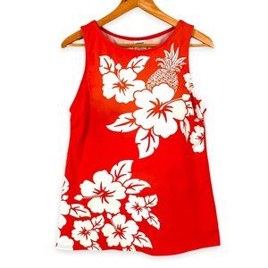 Lands' End Floral Tankini Top Padded Shelf Bra Size 12 Orange Red White Tropical